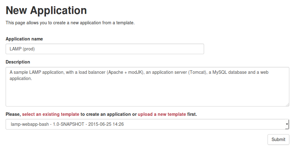 Create a new application from a template