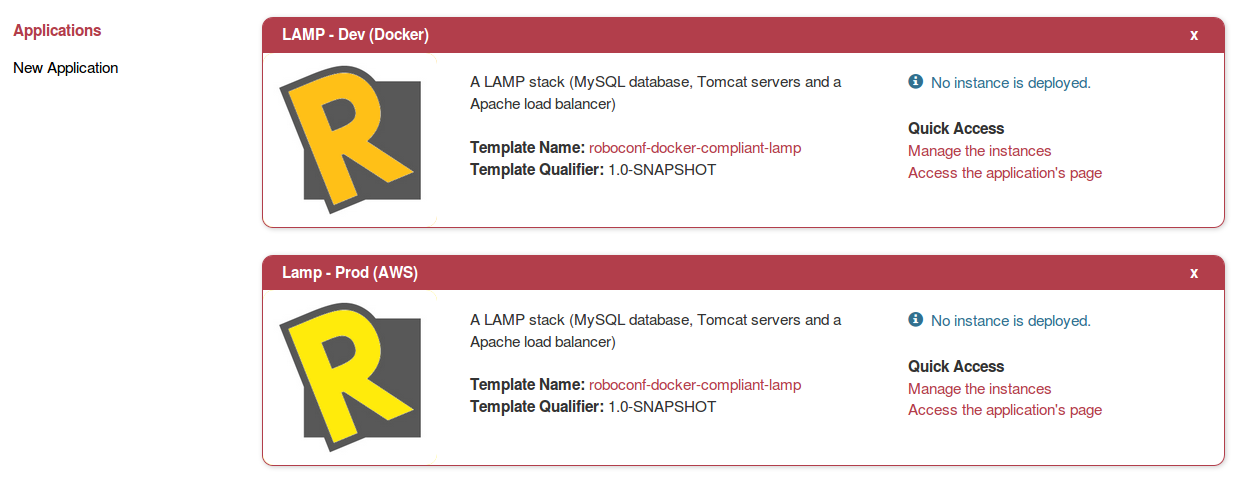 A same application deployed over different infrastructures