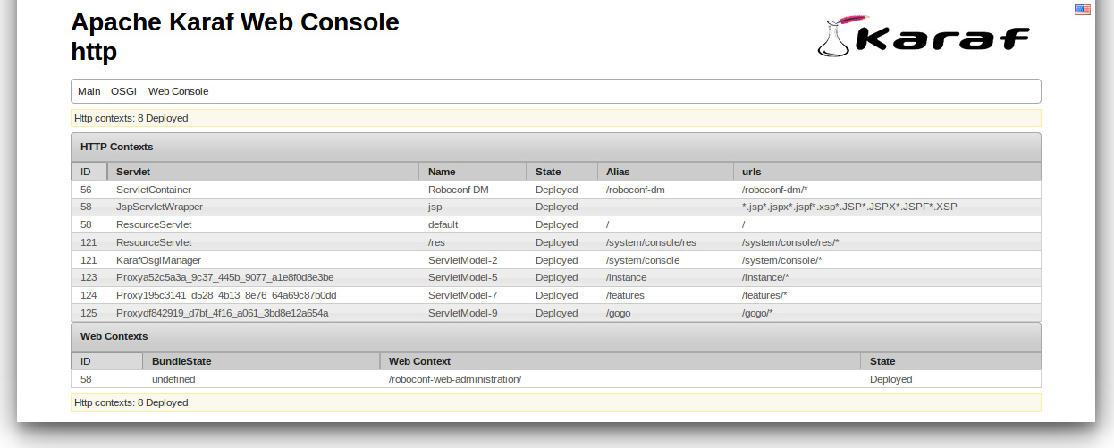 The HTTP contexts in Karaf's web console